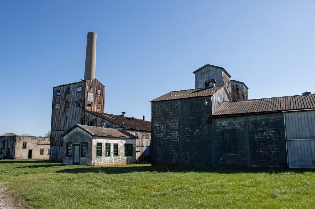 The historic steelhouse buildings under a blue sky